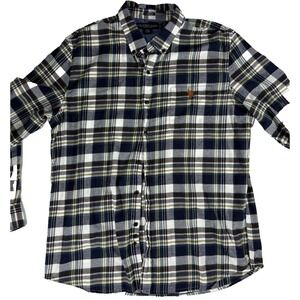 U.S. Polo Assn. Men's Shirt Flannel stretch plaid blue white button collared W-1